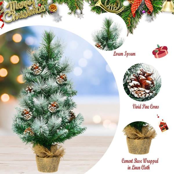 24 in. Green Snow Flocked Pine Artificial Christmas Tree with Pine Cone Decoration