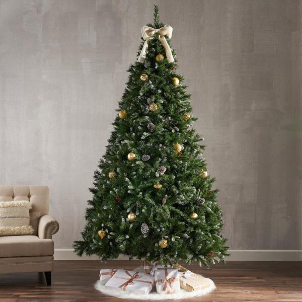 9 ft. Unlit Mixed Spruce Hinged Artificial Christmas Tree with Frosted Branches, Berries and Pinecones