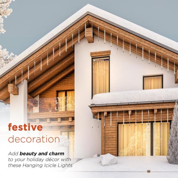 Hanging Icicle Lights with Chasing Warm White LED Lights