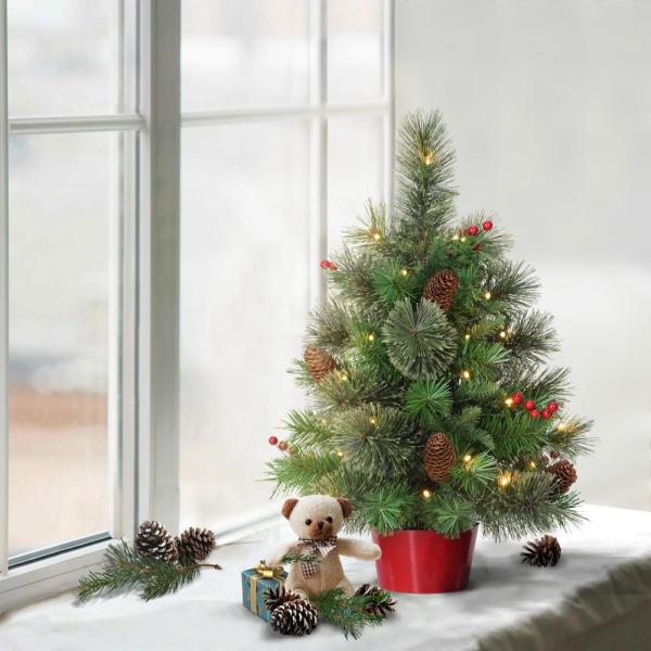 Pre-Lit 2 ft. Table Top Artificial Christmas Tree with 35-Lights in Red Base, Green