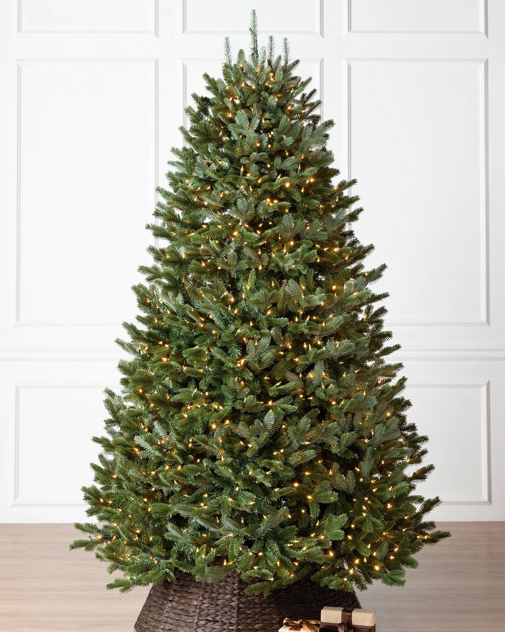 7-1/2 ft. Natural Fraser Medium Fir Hinged Artificial Christmas Tree with 1000 Multicolor Lights