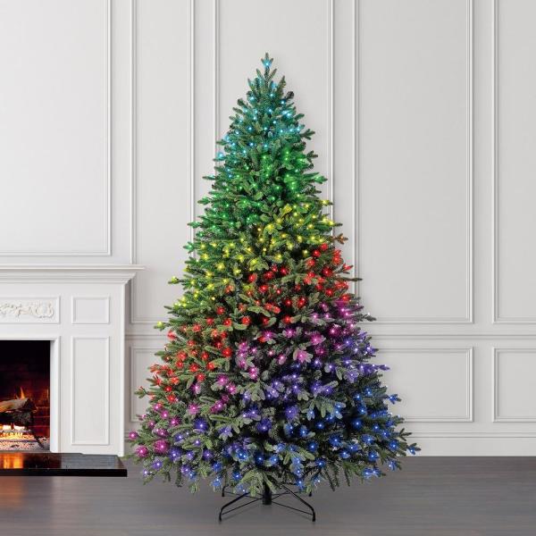 7.5 ft Swiss Mountain Black Spruce Twinkly Rainbow LED Pre-Lit Christmas Tree with 600 RGB LED Technology Dome Lights
