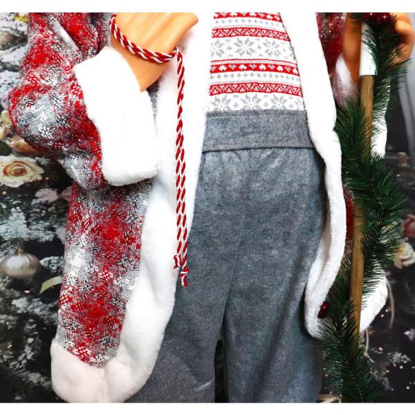 5 ft. Christmas Standing Santa Claus Holding a Staff and Wearing a Tweed Jacket with White Fur Trim
