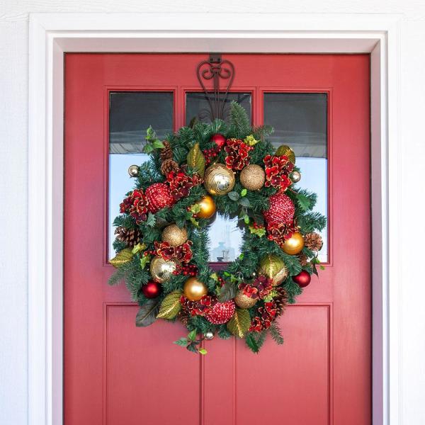 30 in. Pre-Lit LED Scarlet Hydrangea Wreath