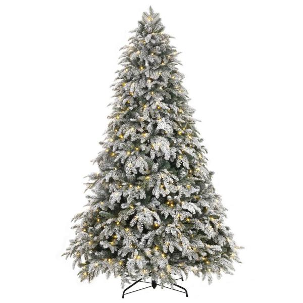 7.5 ft. Mixed Pine LED Pre-Lit Flocked Artificial Christmas Tree with 500 White Dome Lights