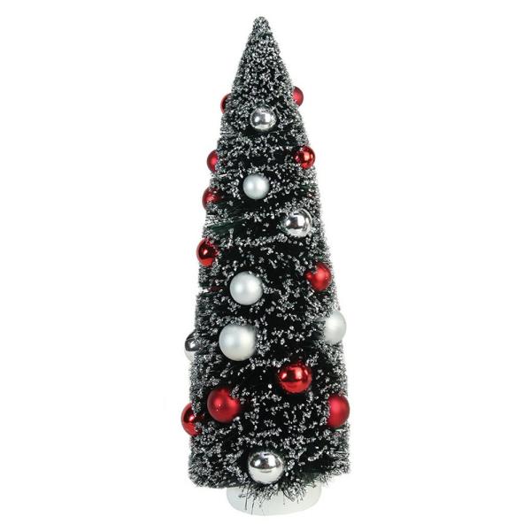 15 in. Frosted Red and Silver Sisal Pine Artificial Christmas Table Top Tree