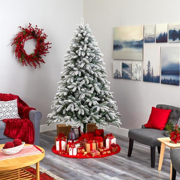 7.5 ft. Pre-Lit Flocked South Carolina Spruce Artificial Christmas Tree with 600 Clear Lights