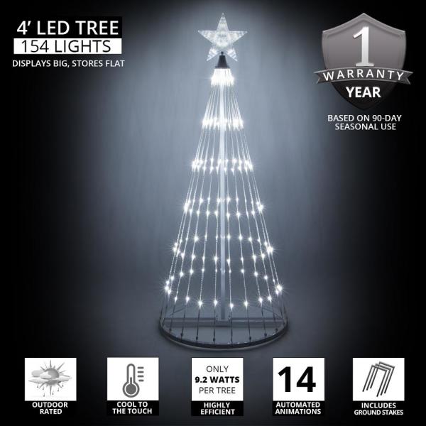 48 in. Christmas Cool White LED Animated Lightshow Cone Tree with 154 Lights and Star Topper