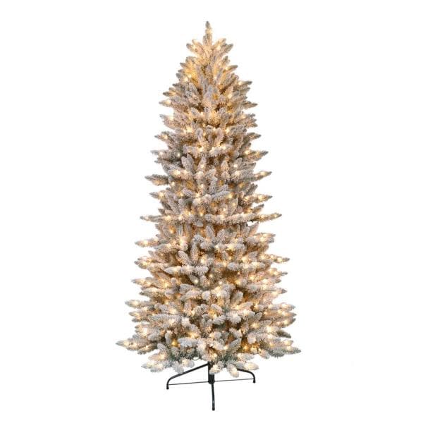 6.5 ft. Pre-Lit Flocked Slim Fraser Fir Artificial Christmas Tree with 350 UL-Listed Clear Lights