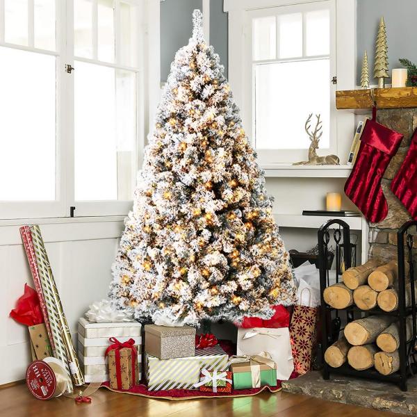 7.5 ft. Pre-Lit Snow Flocked Holiday Decor Artificial Christmas Tree with 550 LED Lights
