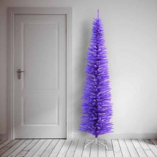 7.5 ft. H Lavender Slim Matte Artificial Christmas Tree with White Stand