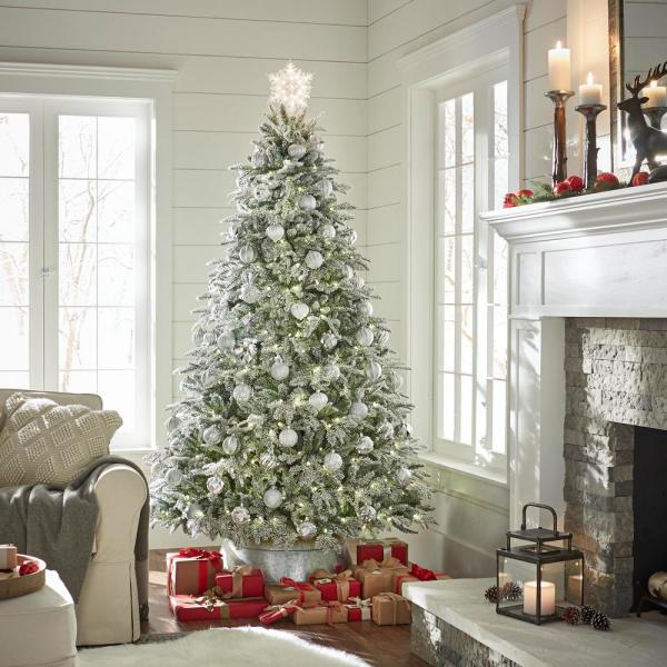 7.5 ft. Mixed Pine LED Pre-Lit Flocked Artificial Christmas Tree with 500 White Dome Lights