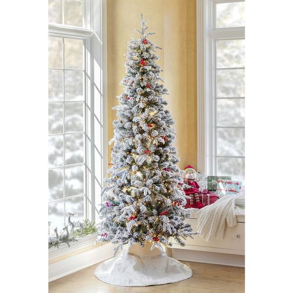 7 ft. Pre-Lit LED Flocked Lexington Slim Fir Christmas Tree with 1400 Warm White Lights