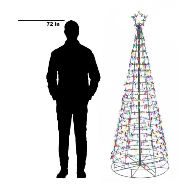 6 ft LED Pre-Lit Cone Tree with Star and 300 Multi Color Lights