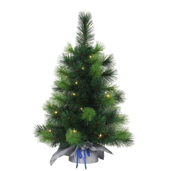 Pre-Lit 2 ft. Table Top Artificial Christmas Tree with 35-Lights in Silver Sac, Green