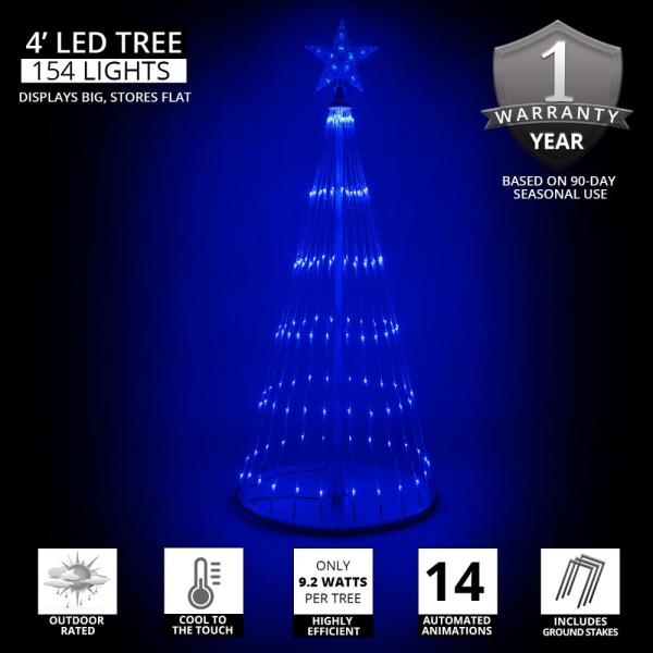 48 in. Christmas Blue LED Animated Lightshow Cone Tree with 154 Lights and Star Topper