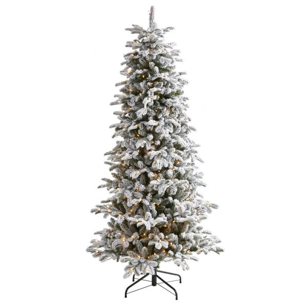 7 ft. Pre-Lit Flocked North Carolina Fir Artificial Christmas Tree with 550 Warm White Lights