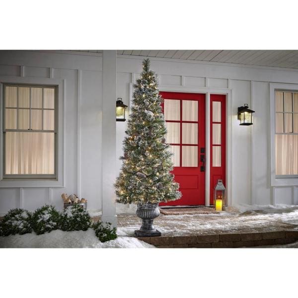 6.5 ft Sparkling Amelia Pine Potted Pre-Lit Artificial Christmas Tree with 200 White Mini Lights