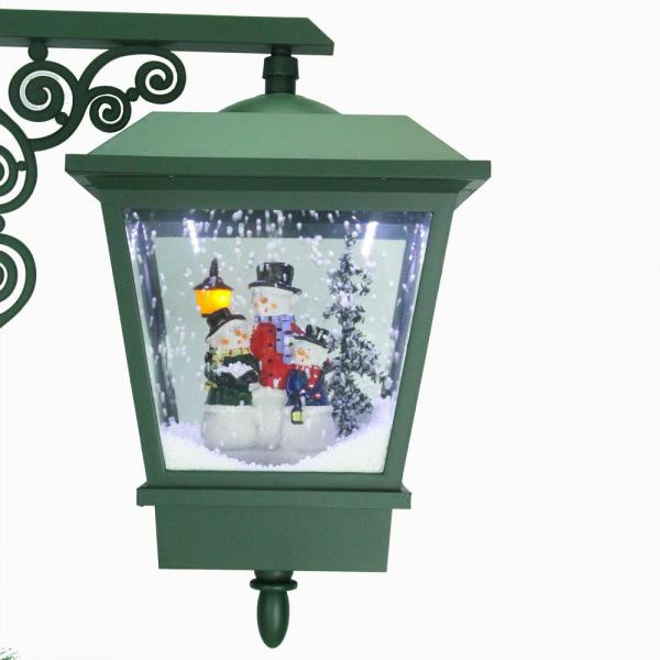 74 in. Christmas Double Street Lamp with Santa, Snowman and Music
