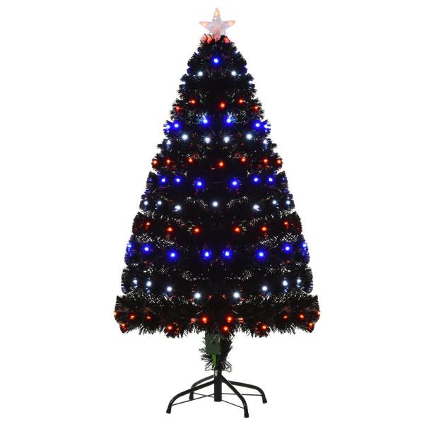 4 ft. Black Pre-Lit Full Pine Artificial Christmas Tree with 130 Tips, 130 User-Changeable Lights and Fiber Optic Lights