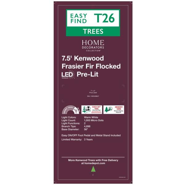 7.5 ft Kenwood Frasier Fir Flocked LED Pre-Lit Artificial Christmas Tree with 1000 Warm White Lights