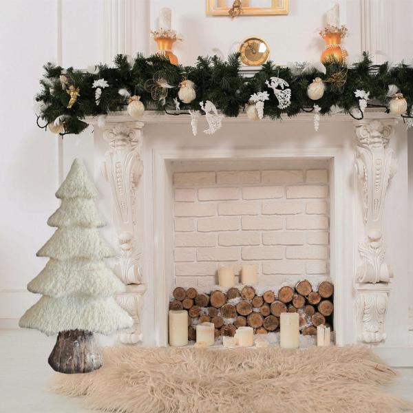 44 in. Christmas Furry Tree with Faux-Bark Trunk