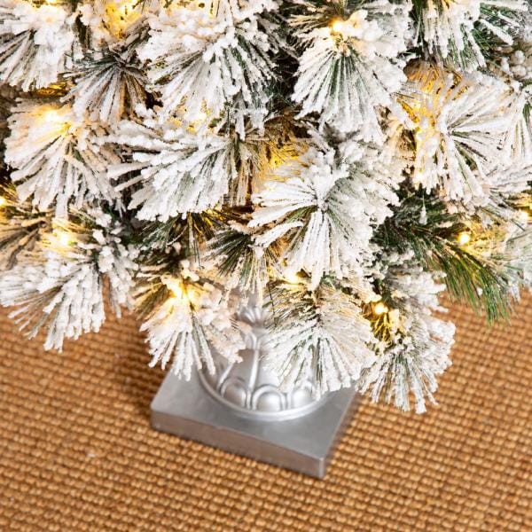 5 ft. Pre-Lit Snow Flocked Pine Artificial Christmas Tree with 150 Warm White Lights (2-Pack)
