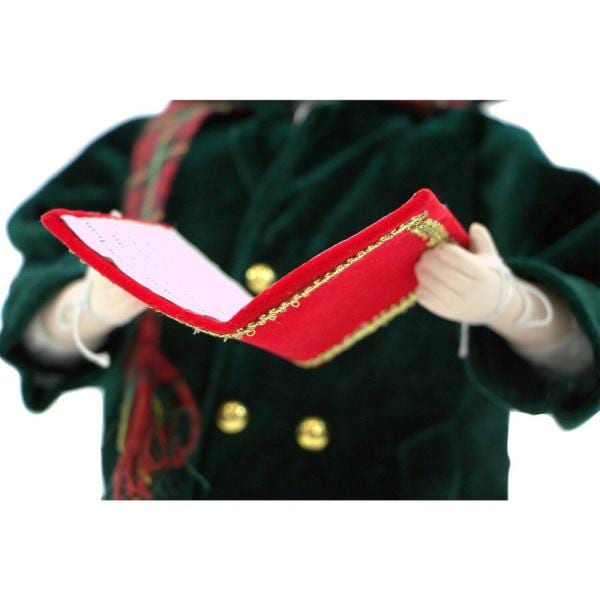 20 in. Christmas Victorian Boy Caroler with Green Velvet Coat, Music and Motion