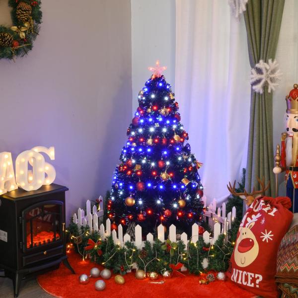 4 ft. Black Pre-Lit Full Pine Artificial Christmas Tree with 130 Tips, 130 User-Changeable Lights and Fiber Optic Lights