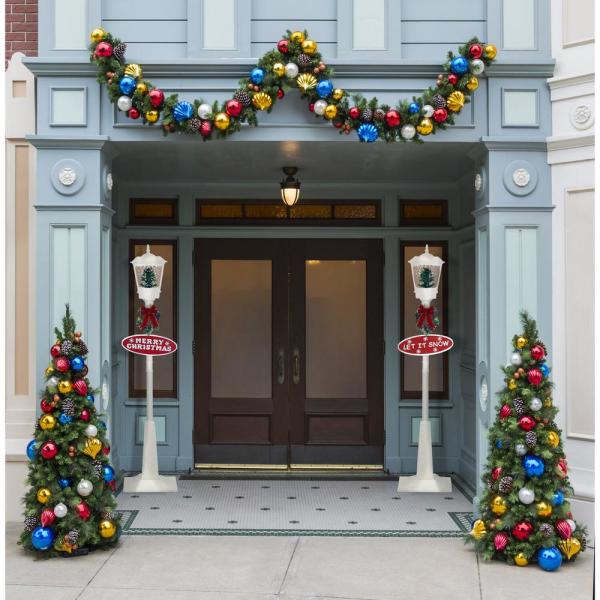 71 in. White Christmas Square Street Lamp with Christmas Tree and Music