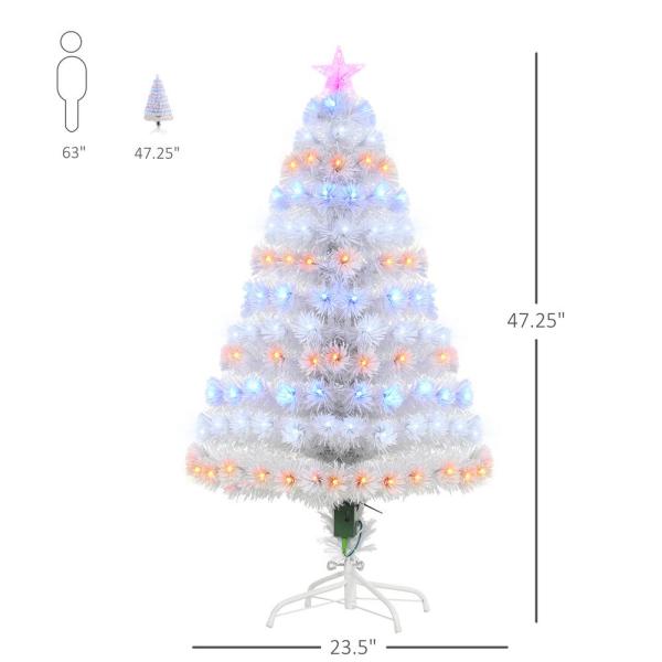 4 ft. White Pre-Lit Full Pine Artificial Christmas Tree with 130 Tips, 130 User-Changeable Lights, & Fiber Optic Lights