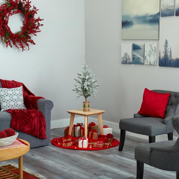 28 in. Flocked Christmas Artificial Tree in Decorative Planter