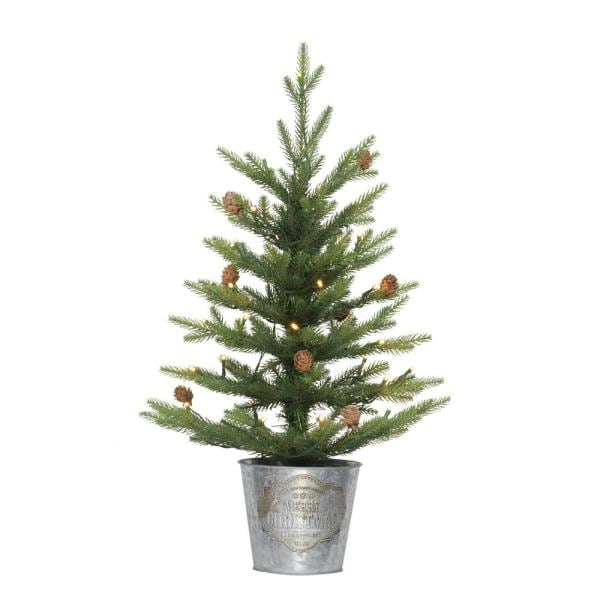 Pre-Lit 2 ft. Table Top Artificial Christmas Tree with 35-Lights in Metal Pot, Green