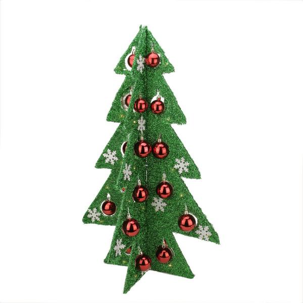 28 in. Battery Operated Decorated Green Tinsel LED Lighted Christmas Tree Table Top Decoration