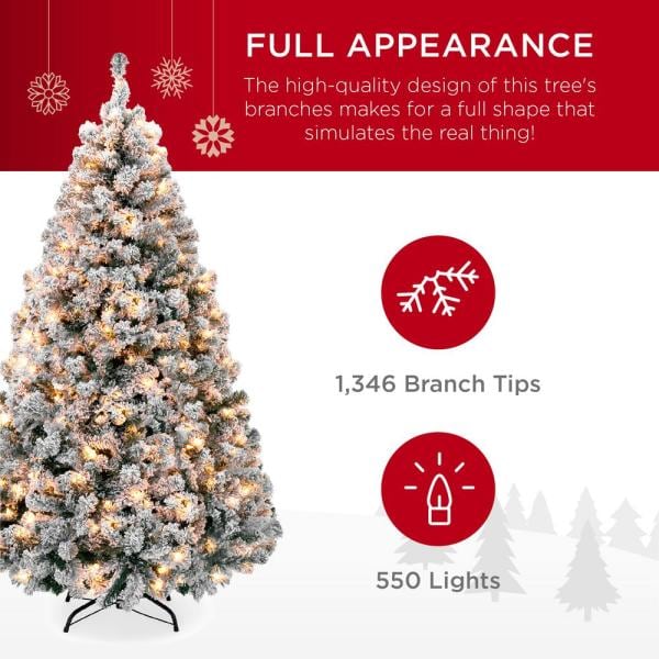 7.5 ft. Pre-Lit Incandescent Flocked Artificial Christmas Tree with 550 Warm White Lights