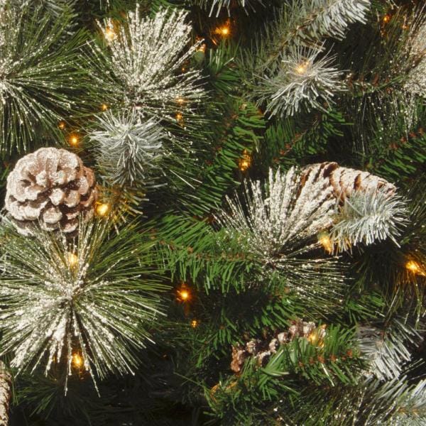 7.5 ft. Snow Capped Mountain Slim Pine Tree with Clear Lights