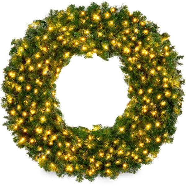 48 in. Pre-Lit LED Spruce Artificial Christmas Wreath with 200-Lights