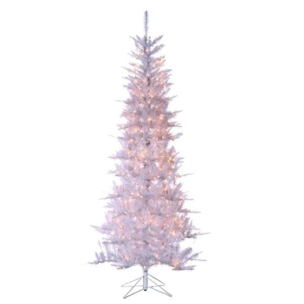 7.5 ft. Pre-Lit Tiffany White Tinsel Artificial Christmas Tree with Clear Lights