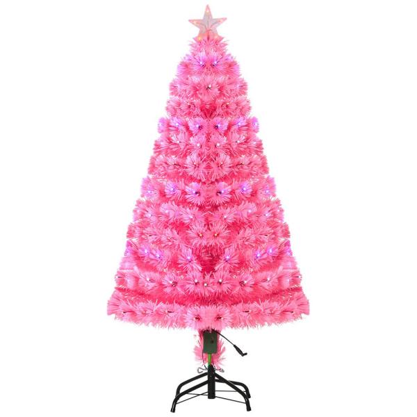 4 ft. Pink Pre-Lit Full Pine Artificial Christmas Tree with 130 Tips, 130 User-Changeable Lights, and Fiber Optic Lights