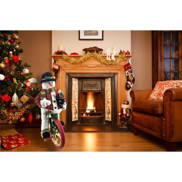 36 in. Christmas Bike-Riding Snowman with Beads and Music