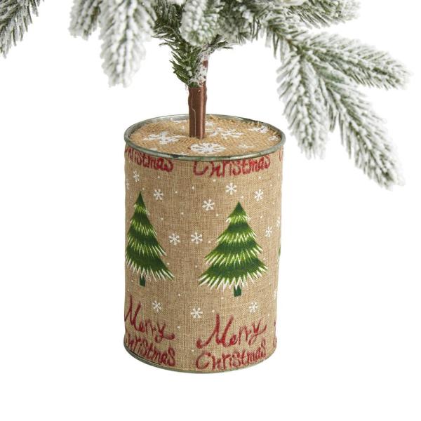 28 in. Flocked Christmas Artificial Tree in Decorative Planter