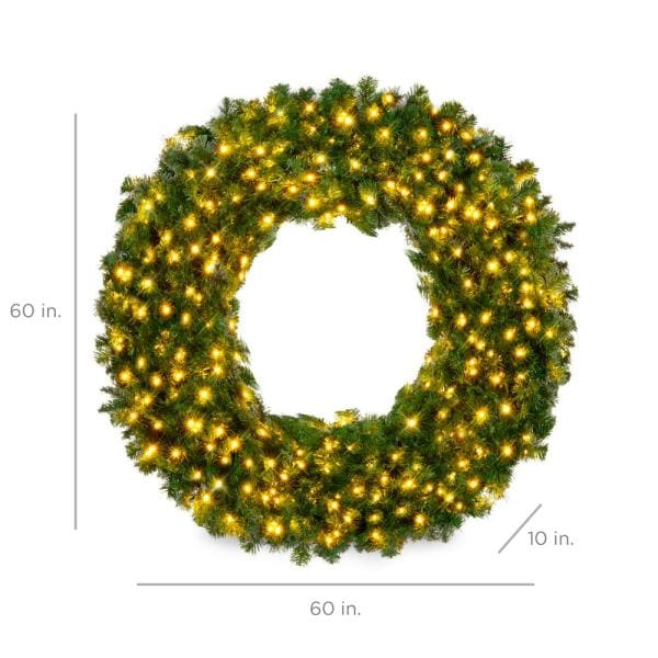 60 in. Pre-Lit LED Spruce Artificial Christmas Wreath with 300-Lights