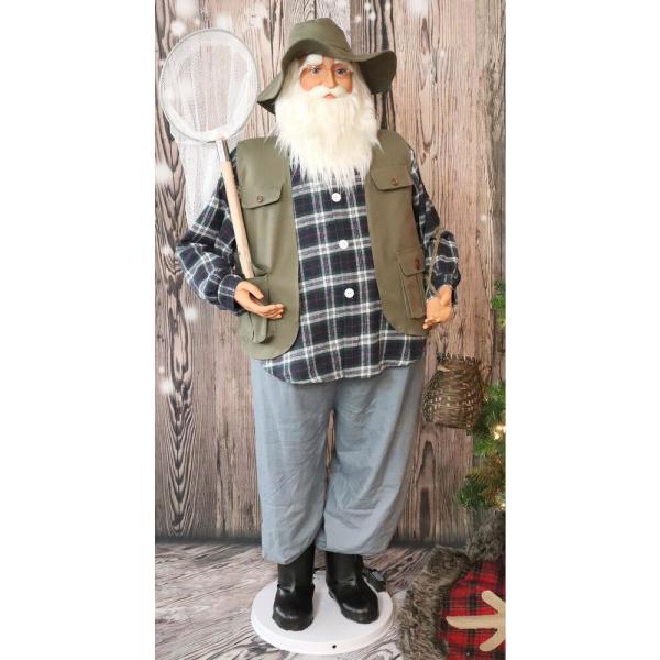 58 in. Christmas Dancing Santa in Fishing Outfit with Net and Fish Basket