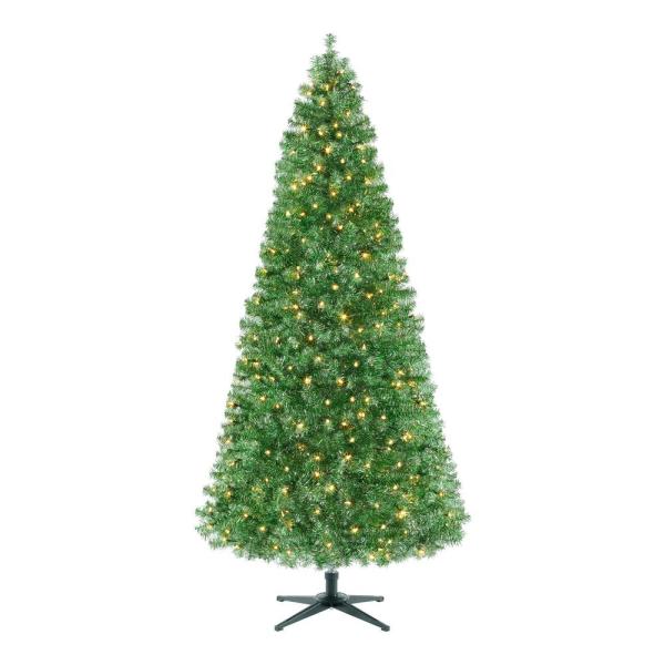 7 ft Silver and Green Tinsel Spruce LED Pre-Lit Artificial Christmas Tree with 300 SureBright Color Changing Mini Lights