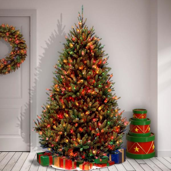 7-1/2 ft. Natural Fraser Medium Fir Hinged Artificial Christmas Tree with 1000 Multicolor Lights