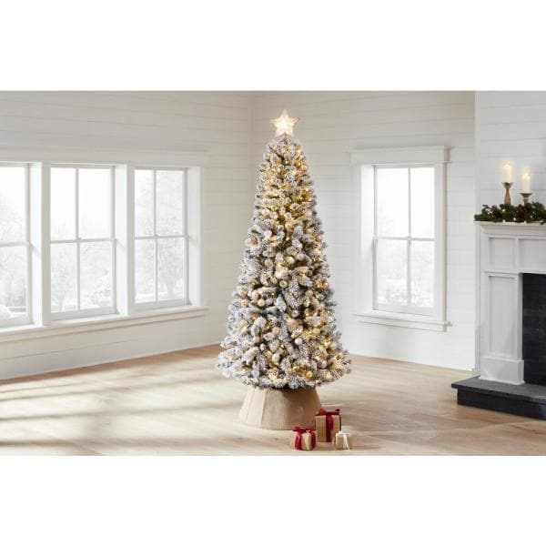 7.5 ft Wesley Long Needle Pine Flocked Slim LED Pre-Lit Tree with 350 SureBright Warm White Lights