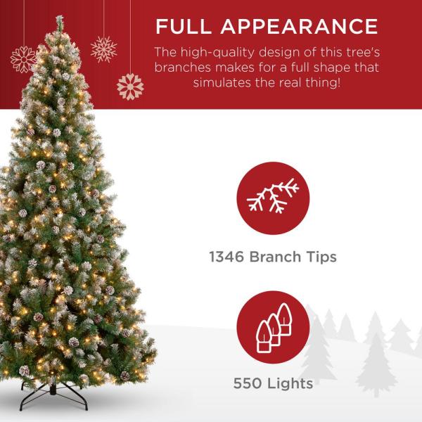 7.5 ft. Pre-Lit Incandescent Flocked Pre-Decorated Artificial Christmas Tree with 550 Warm White Lights
