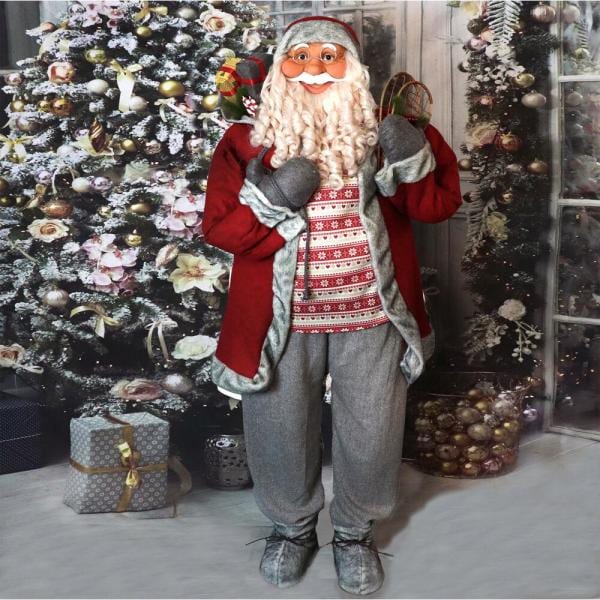 5 ft. Christmas Standing Santa Claus Holding Snowshoes and Wearing a Nordic Sweater