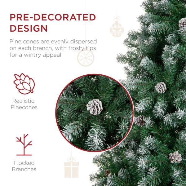 7.5 ft. Unlit Flocked Pre-Decorated Pine Artificial Christmas Tree
