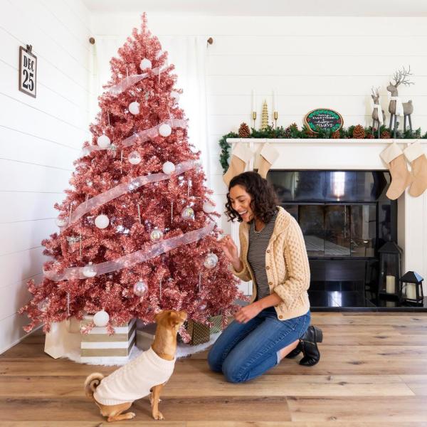 6 ft. Pink Unlit Tinsel Artificial Christmas Tree